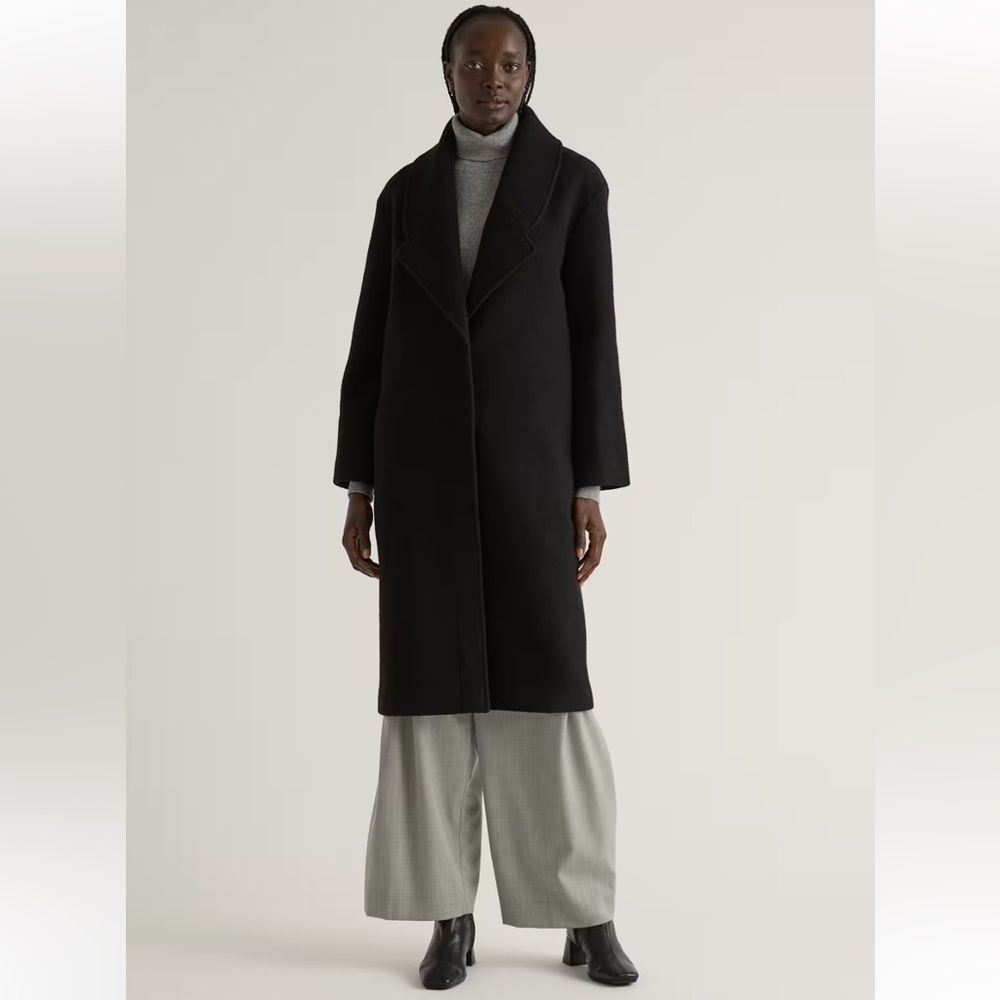 Nwts Quince 100% Merino Wool Shawl Collar Black Coat Size Large